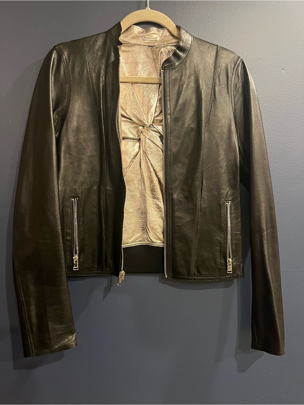 Lamarque Chapin Metallic Shimmery Bronze reversible Leather Jacket Size S